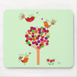 Orange Button Tree Mouse Pad