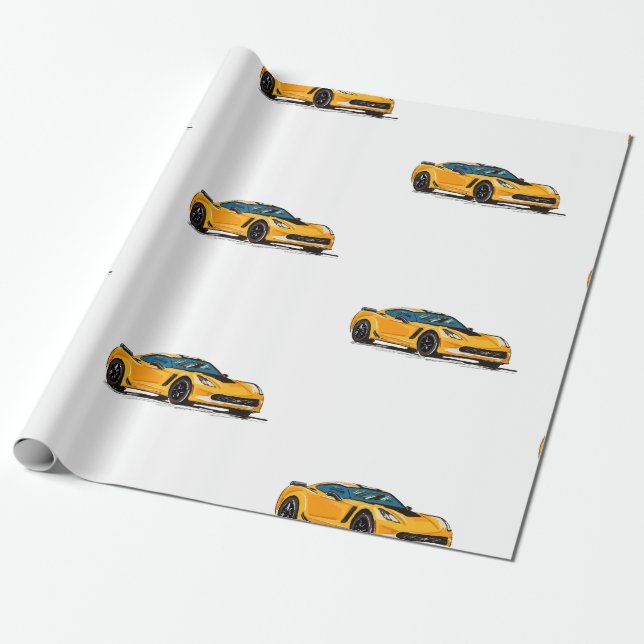 Orange C7 Corvette Wrapping Paper  (Unrolled)