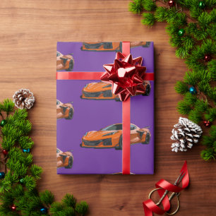 Orange C8 Corvette Sports Car Hand Drawn Wrapping Paper