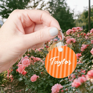 Orange Cabana Stripe Key Ring