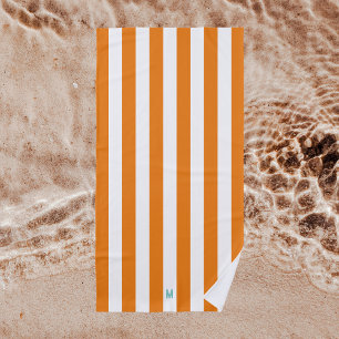 Orange Cabana Stripe & Personalised Teal Monogram Beach Towel