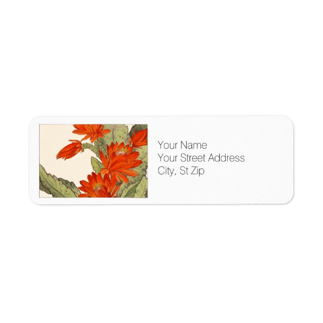 Orange Cactus Botanical Art  Return Address Label (Front)