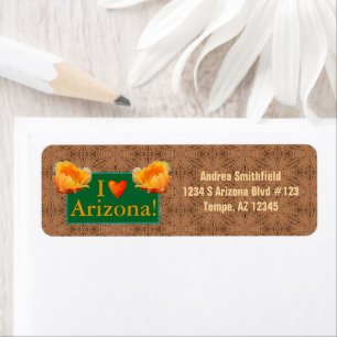Orange Cactus, I Heart Arizona, Tan Tribal Pattern Return Address Label