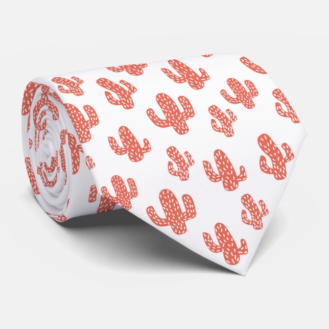 Orange cactus seamless pattern tie (Rolled)