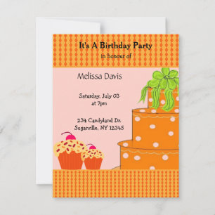 Orange Cake and Cupcakes Birthday Invitation