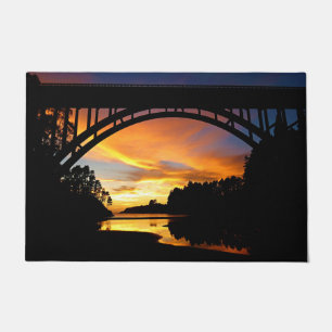 Orange California Coastal Sunset Under Bridge Doormat