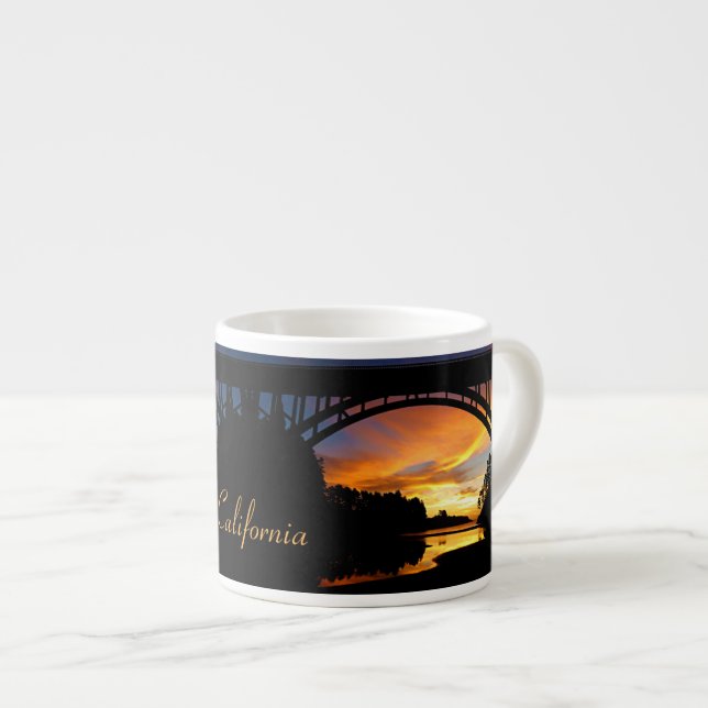 Orange California Coastal Sunset Under Bridge Espresso Cup (Front Right)