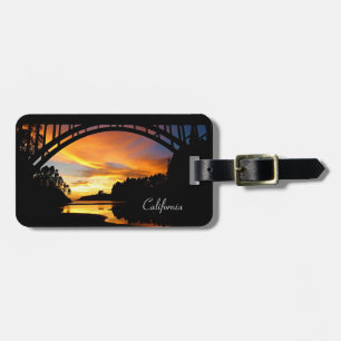 Orange California Coastal Sunset Under Bridge Luggage Tag