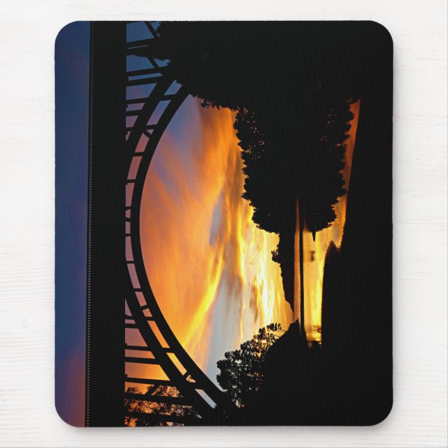 Orange California Coastal Sunset Under Bridge Mouse Pad (Front)