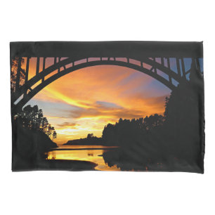 Orange California Coastal Sunset Under Bridge Pillowcase