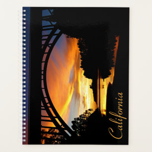 Orange California Coastal Sunset Under Bridge Planner