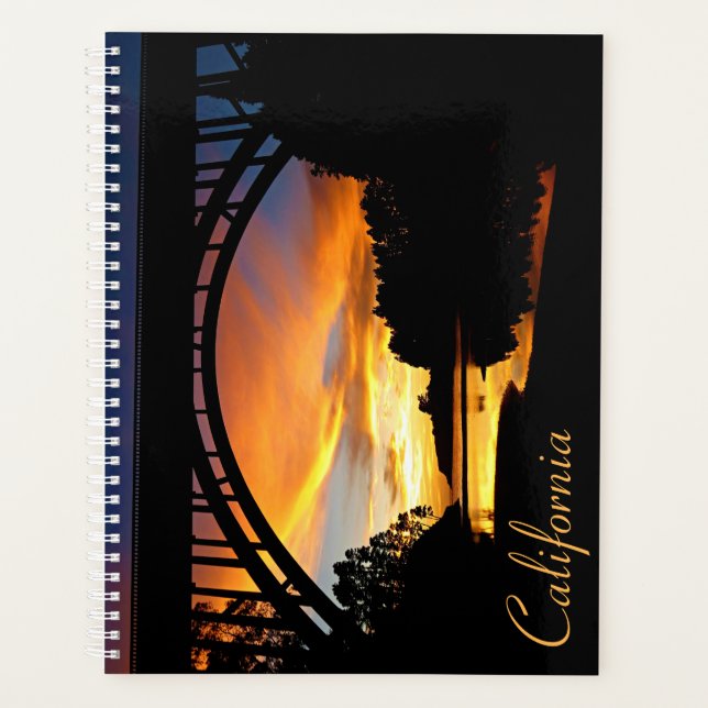 Orange California Coastal Sunset Under Bridge Planner (Front)