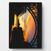 Orange California Coastal Sunset Under Bridge Plaq