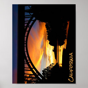 Orange California Coastal Sunset Under Bridge Poster