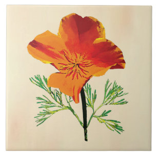 Orange California Poppy Ceramic Tile