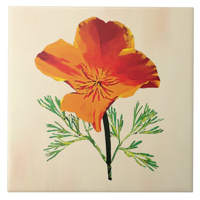 Orange California Poppy Ceramic Tile (Front)