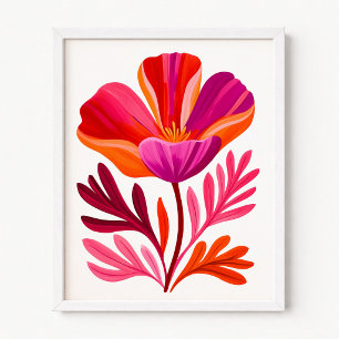 Orange California Poppy Modern Illustration Poster
