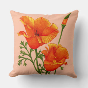 orange California poppy print Cushion
