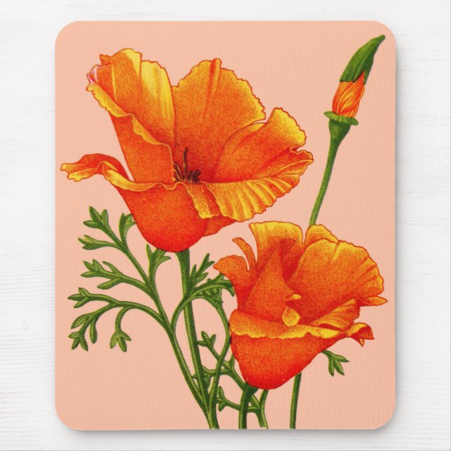 orange California poppy print Mouse Pad (Front)