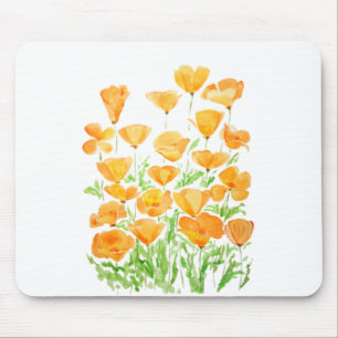 orange California poppy watercolor painting Mouse Pad