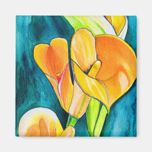 Orange Calla lily flower watercolor art Magnet