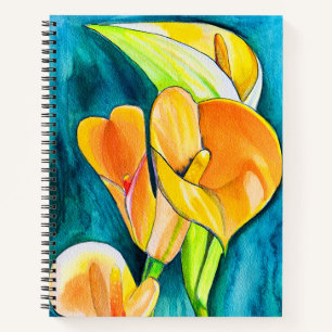 Orange Calla lily flower watercolor art Notebook