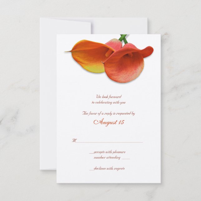 Orange Calla Lily Wedding Reply Card (Front)
