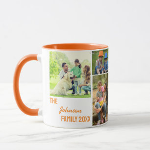 Orange Calligraphy Family Photo Collage Mug