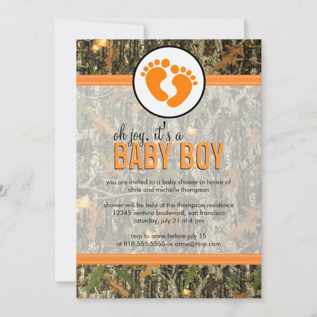 Orange - Camo Baby Boy Shower Invitation (Front)