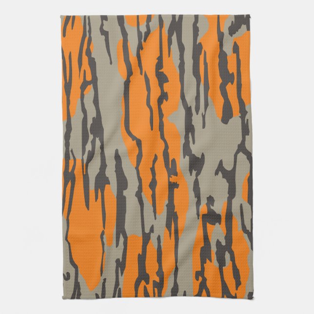 Orange Camo Bottomland Camo Pattern Tea Towel (Vertical)