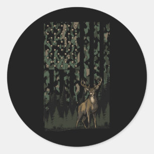 Orange Camo Deer American Flag Hunting Gifts Men D Classic Round Sticker