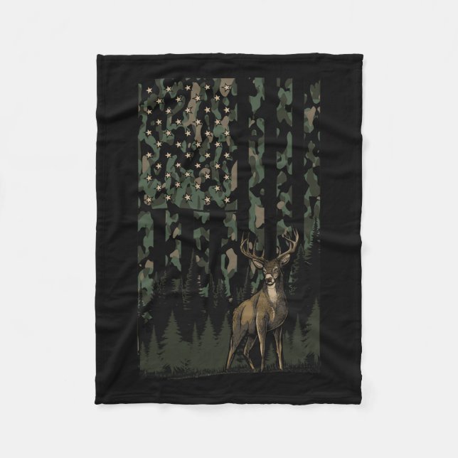Orange Camo Deer American Flag Hunting Gifts Men D Fleece Blanket (Front)