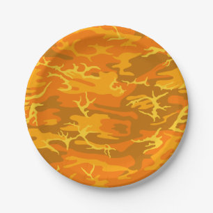 Orange Camo Paper Plate