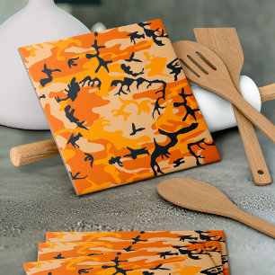 Orange Camouflage, Military, Army Ceramic Tile