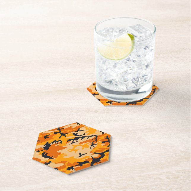 Orange Camouflage, Military, Army Paper Coaster (Insitu)