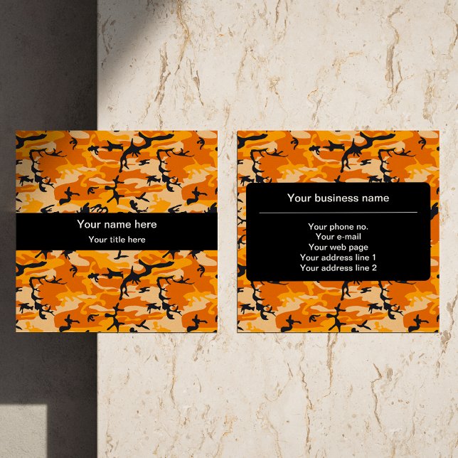 Orange Camouflage, Military, Army Square Business Card (Creator Uploaded)