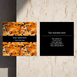 Orange Camouflage, Military, Army Square Business Card