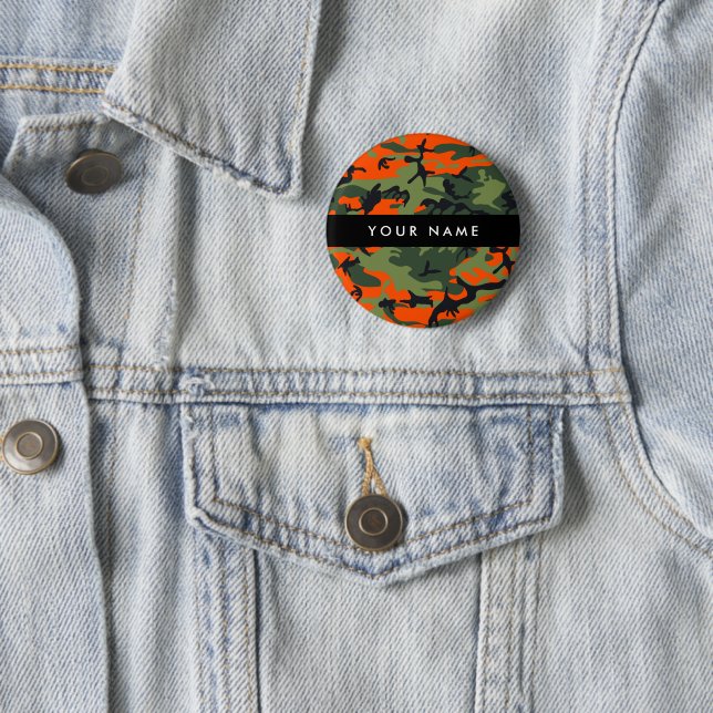 Orange Camouflage Pattern, Your name, Personalise 6 Cm Round Badge (In Situ)