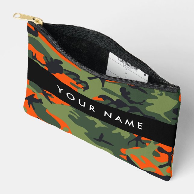 Orange Camouflage Pattern, Your name, Personalise Accessory Pouch (Open)