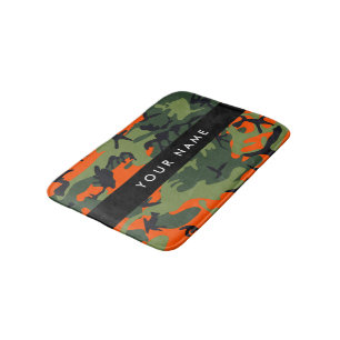 Orange Camouflage Pattern, Your name, Personalise Bath Mat