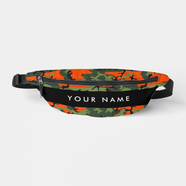 Orange Camouflage Pattern, Your name, Personalise Bum Bags (Front)
