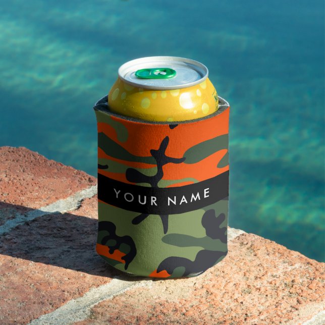 Orange Camouflage Pattern, Your name, Personalise Can Cooler (In Situ Pool)