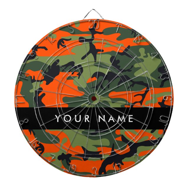 Orange Camouflage Pattern, Your name, Personalise Dartboard (Front)