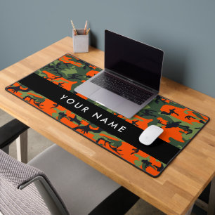 Orange Camouflage Pattern, Your name, Personalise Desk Mat