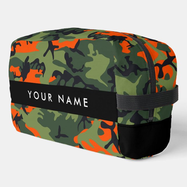 Orange Camouflage Pattern, Your name, Personalise Dopp Kit (Left Corner)