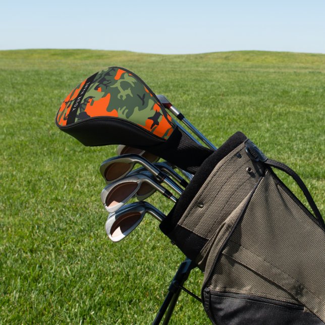 Orange Camouflage Pattern, Your name, Personalise Golf Head Cover (In Situ)