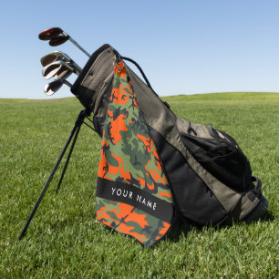 Orange Camouflage Pattern, Your name, Personalise Golf Towel