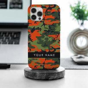 Orange Camouflage Pattern, Your name, Personalise iPhone 15 Pro Max Case