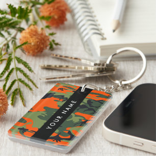 Orange Camouflage Pattern, Your name, Personalise Key Ring