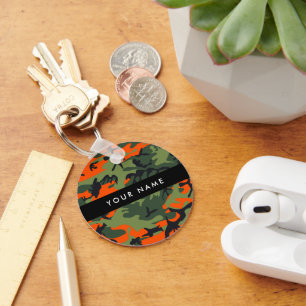 Orange Camouflage Pattern, Your name, Personalise Key Ring